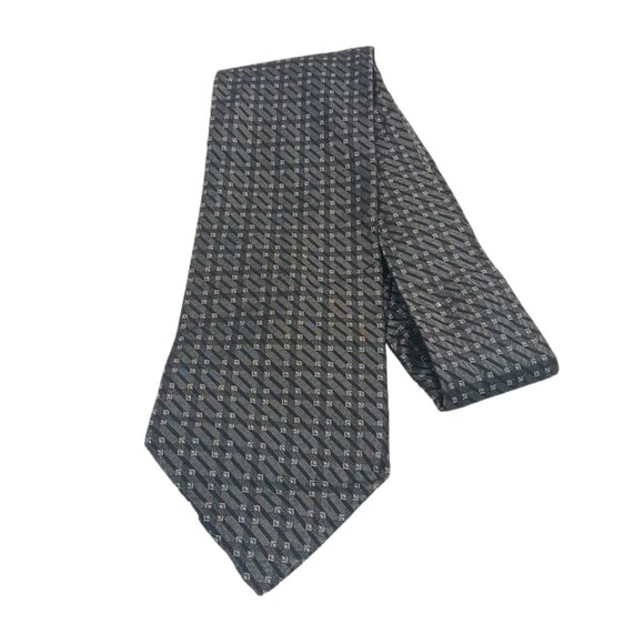 Villa Bugatti Silk Tie Men’s 59.5” Gray Black Geometric Thin Stripe Wide New - Picture 2 of 3